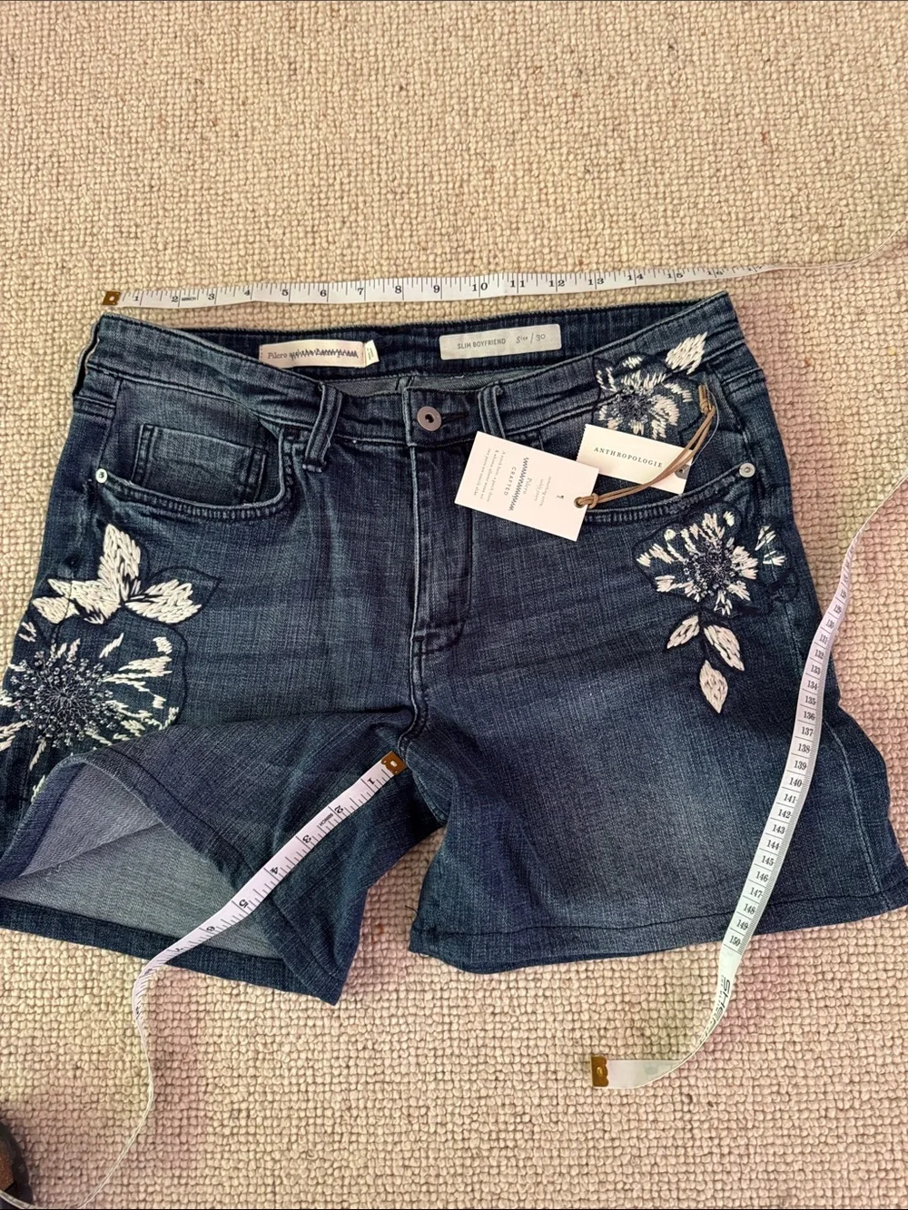 Pilcro embroidered and beaded denim shorts